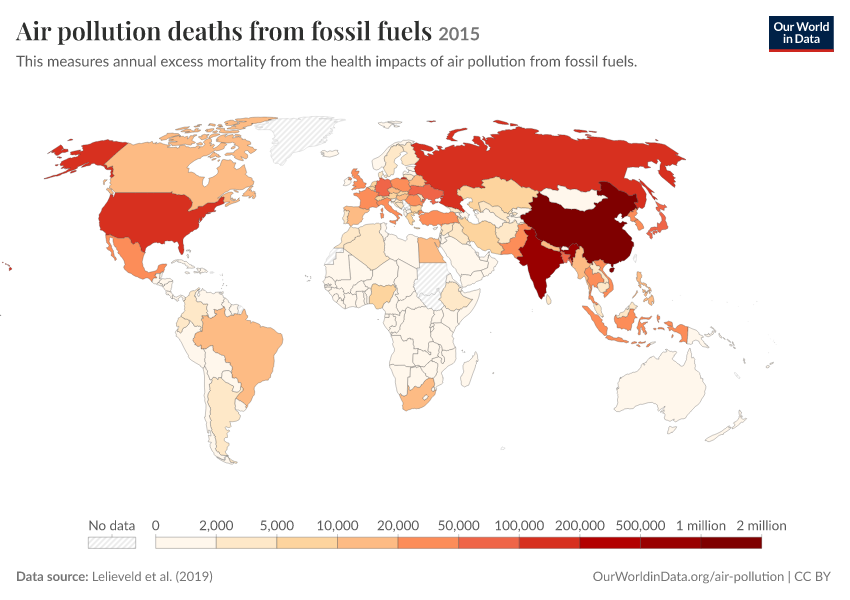 Air pollution deaths from fossil fuels
